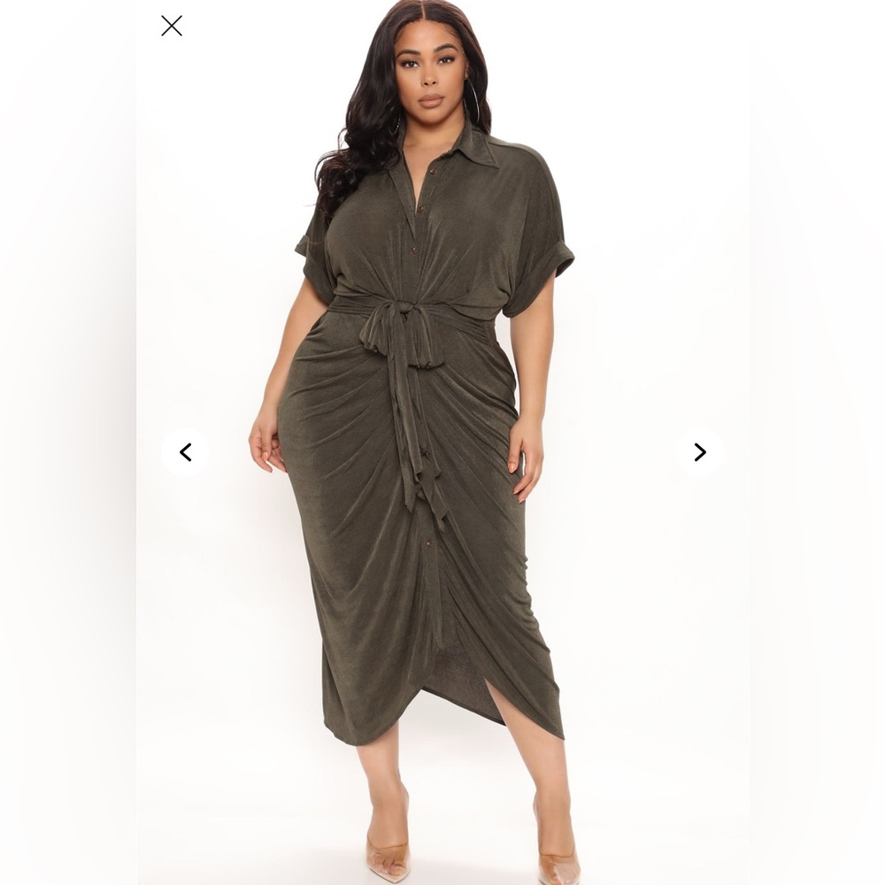 Elegant Olive Green Midi Dress